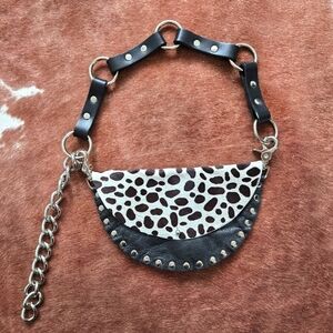 Dalmation Print Handmade Cow Hide Leather & Chain Cross Body Waist Bag